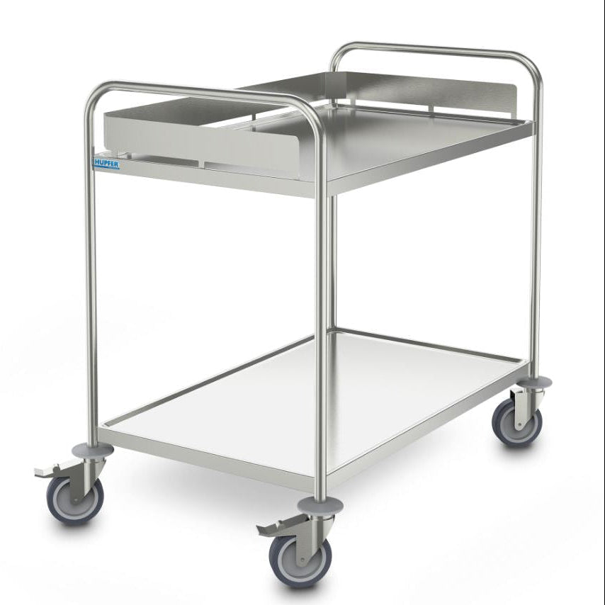 2 Tier Shelf  Trolley, Hupfer, ARW-10X6-2, Raised Sided On Top Shelf, Stainless Steel Trolley 
