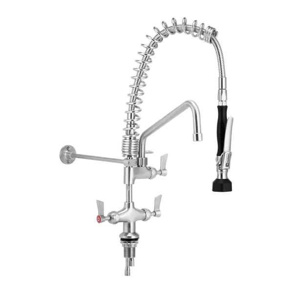 3monkeez T-3M53058-C Compact Stainless Steel Dual Hob Mounted Pre Rinse Unit I 12" Pot Filler