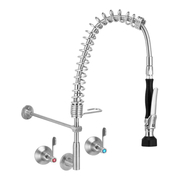 3monkeez T-3M53810-C Compact Stainless Steel Wall Stops And Elbow Pre Rinse Unit I No Pot Filler