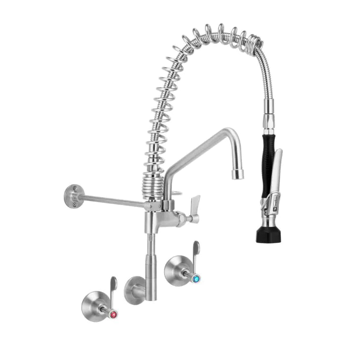 3monkeez T-3M53822-C Compact Stainless Steel Wall Stops And Elbow Pre Rinse Unit I 12" Pot Filler