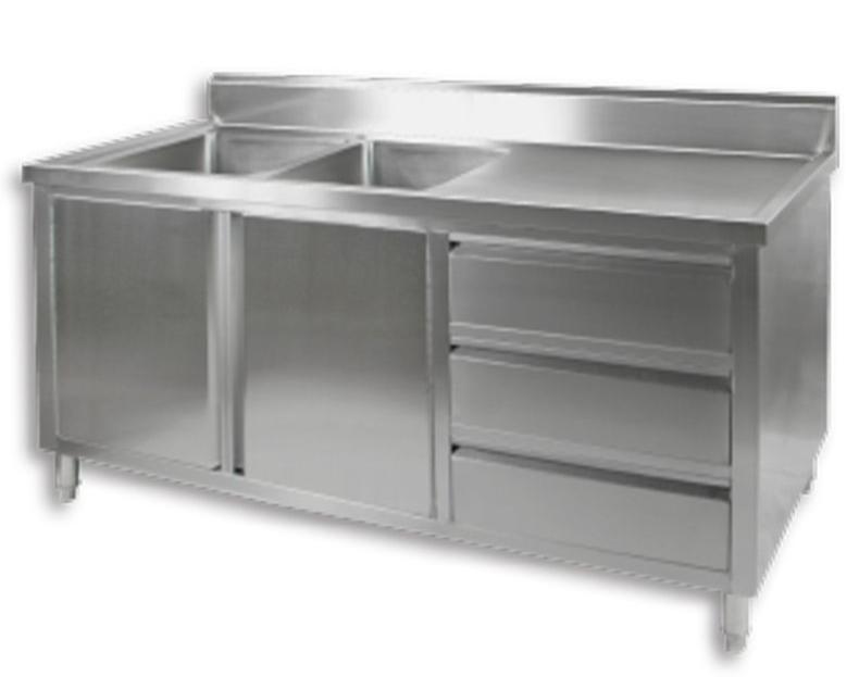 Stainless Steel Kitchen Cabinet, F.E.D, DSC-1800L-H, Kitchen Cabinet, Double Kitchen Sink, Left Sink