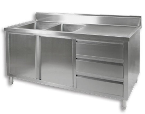 Stainless Steel Kitchen Cabinet, F.E.D, DSC-1800L-H, Kitchen Cabinet, Double Kitchen Sink, Left Sink