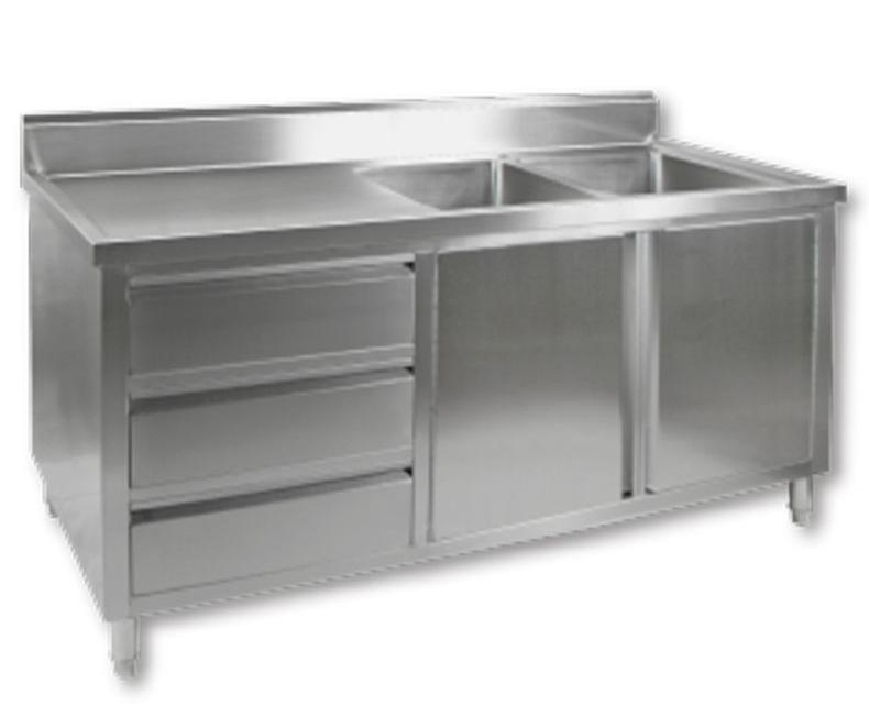 Stainless Steel Kitchen Cabinets, F.E.D DSC-1800R-H, Kitchen Cabinet, Double Kitchen Sink, Right Sink