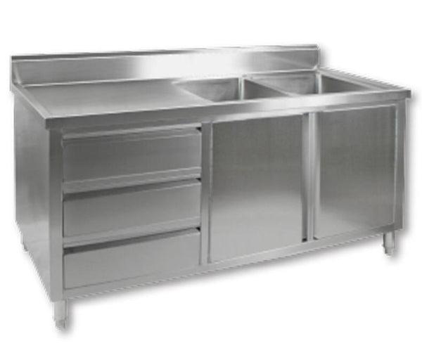 Stainless Steel Kitchen Cabinets, F.E.D DSC-1800R-H, Kitchen Cabinet, Double Kitchen Sink, Right Sink
