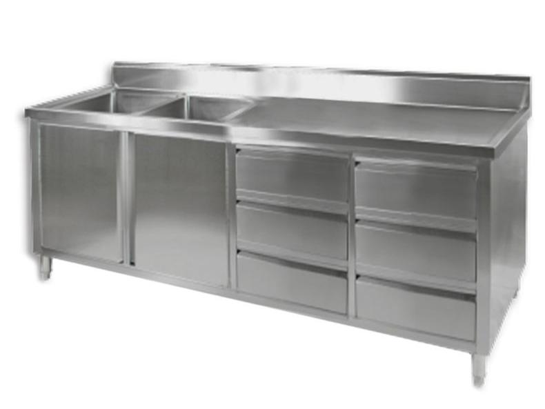 Stainless Steel Kitchen Cabinets, F.E.D DSC-2100L-H, Kitchen Cabinet, Double Kitchen Sink, Left Sink