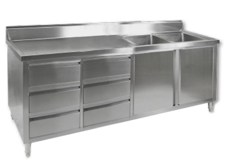 Stainless Steel Kitchen Cabinets, F.E.D DSC-2100R-H, Kitchen Cabinet, Double Kitchen Sink, Right Sink