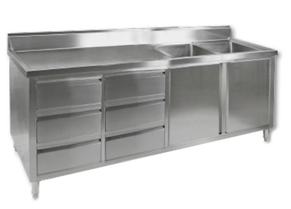 Stainless Steel Kitchen Cabinets, F.E.D DSC-2100R-H, Kitchen Cabinet, Double Kitchen Sink, Right Sink