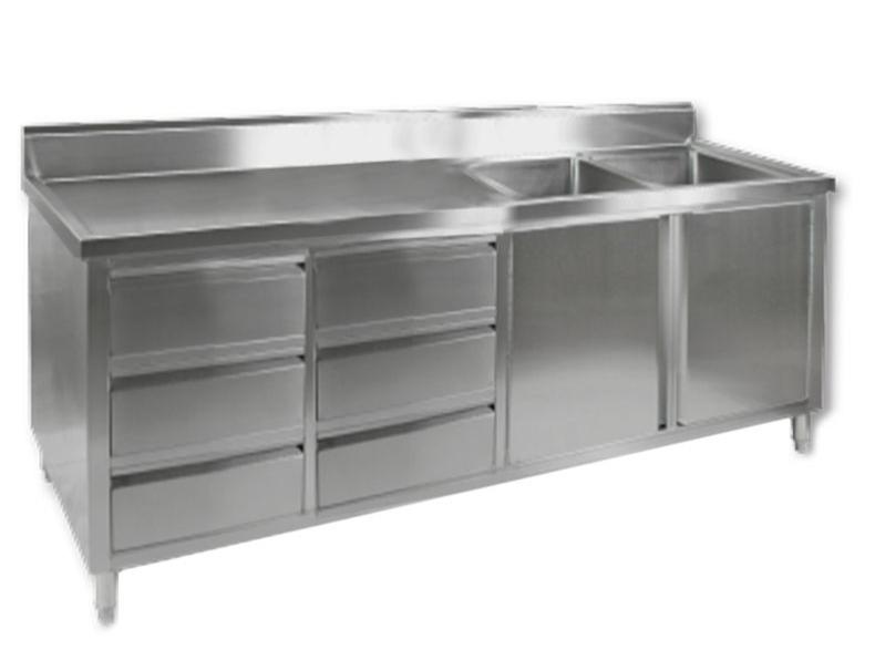 Stainless Steel Kitchen Cabinets, F.E.D DSC-2400R-H, Kitchen Cabinet, Double Kitchen Sink, Right Sink