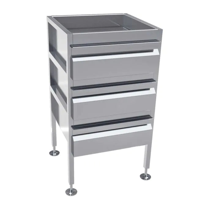 3monkeez AB-3DRAW Freestanding Stainless Steel Drawer Unit I 3 drawers I No Locks