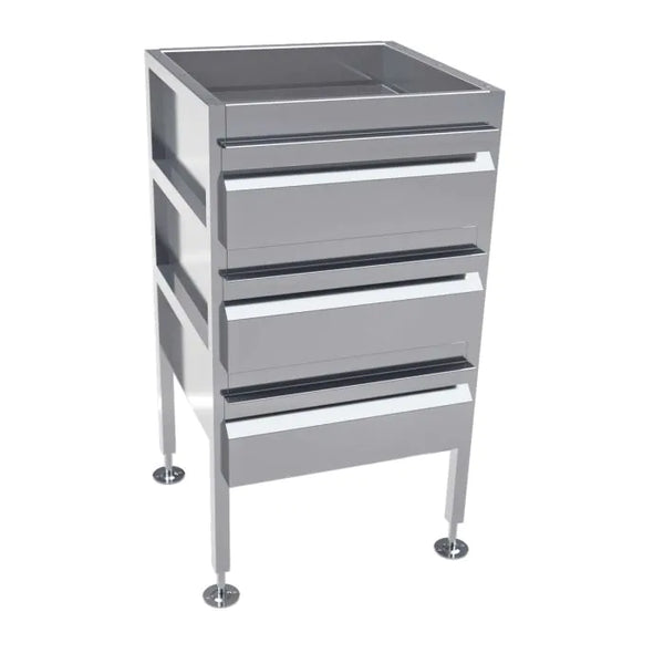 3monkeez AB-3DRAW Freestanding Stainless Steel Drawer Unit I 3 drawers I No Locks