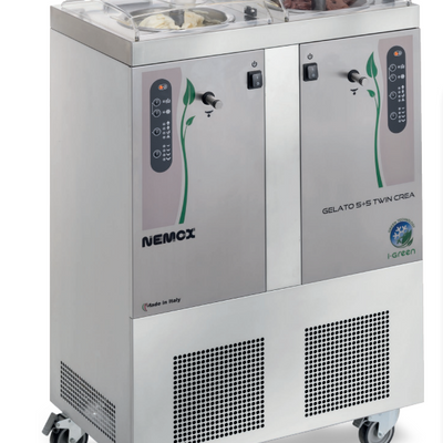 Nemox GELATO 5+5K TWIN CREA I-GREEN I Standing Fridge Freezer I Commercial Ice Cream Machine I Gelato Batch Freezer I Batch Freezer I Ice Cream Machine