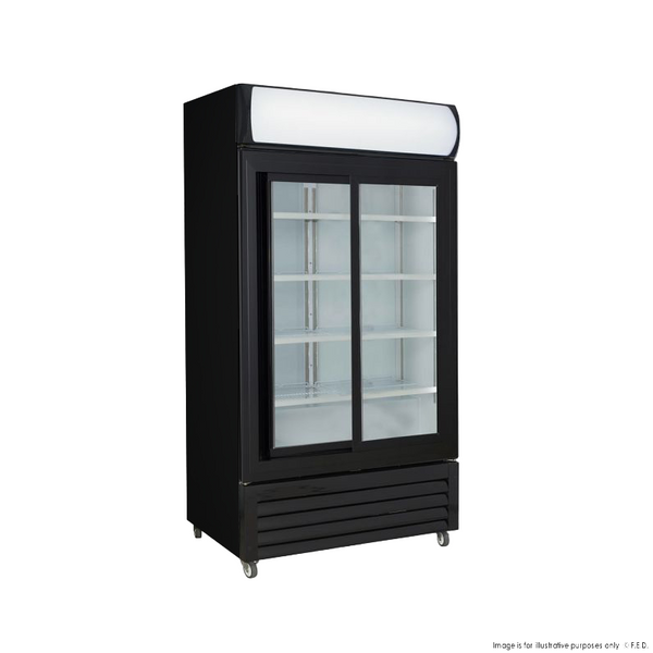 F.E.D LG-1000SDBP I Thermaster I Double Sliding Door I Sliding Glass Doors I Upright Beverage Fridge