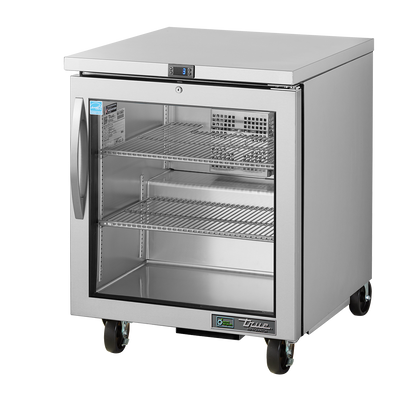 True Refrigeration TUC-27G-HC-FGD01 RH Undercounter Foodservice Refrigerator | 1 Glass Swing Door | 143 Litres | Right Door Opening