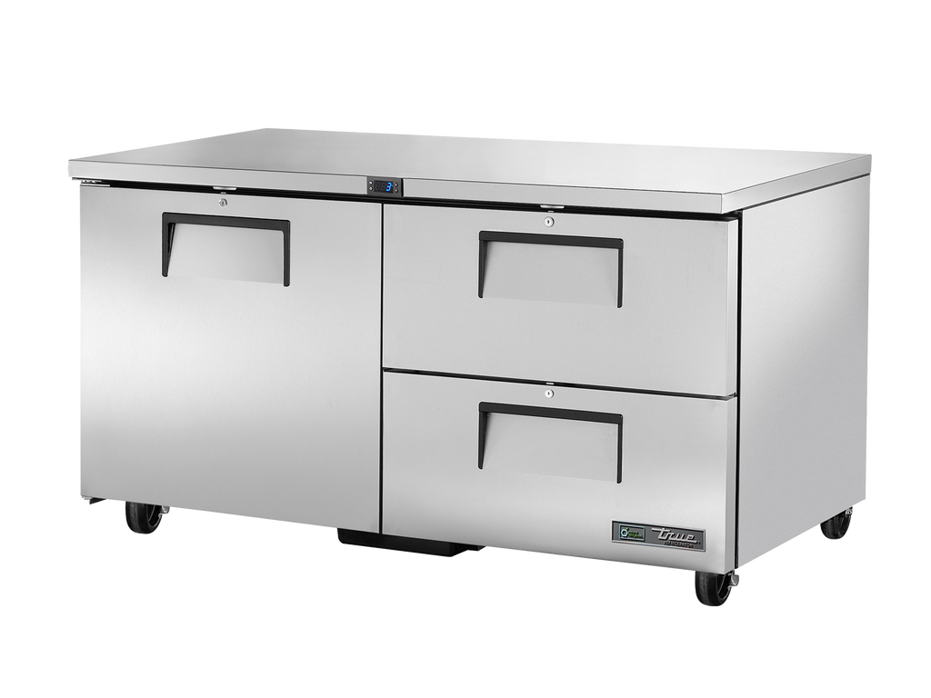 True Refrigeration TUC-60D-2-HC Undercounter Foodservice Refrigerator | 2 Drawers + 1 Solid Swing Door | 226 Litres