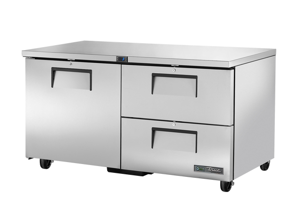 True Refrigeration TUC-60D-2-HC Undercounter Foodservice Refrigerator | 2 Drawers + 1 Solid Swing Door | 226 Litres