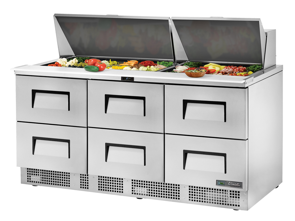 True Refrigeration TFP-72-30M-D-6-HC Prep Table Refrigerators | 30x 1/6 Top Pans | 6 Drawers | 708 Litres