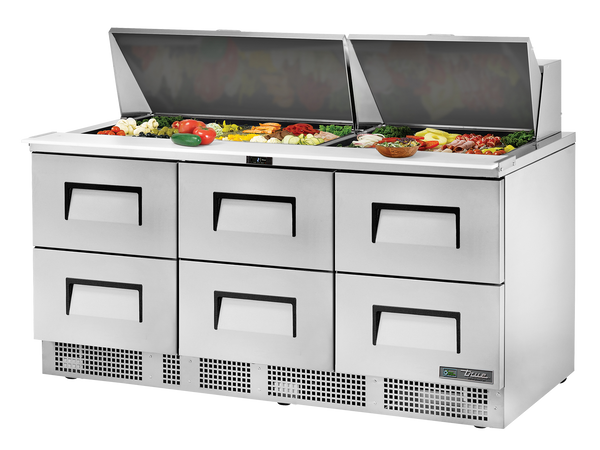 True Refrigeration TFP-72-30M-D-6-HC Prep Table Refrigerators | 30x 1/6 Top Pans | 6 Drawers | 708 Litres