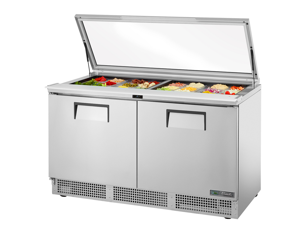 True Refrigeration TFP-64-24M-FGLID-HC Glass Lid Prep Table Refrigerators | 24x 1/6 Top Pans | 2 Solid Swing Doors | 623 Litres