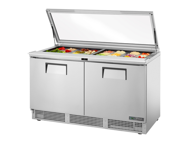 True Refrigeration TFP-64-24M-FGLID-HC Glass Lid Prep Table Refrigerators | 24x 1/6 Top Pans | 2 Solid Swing Doors | 623 Litres