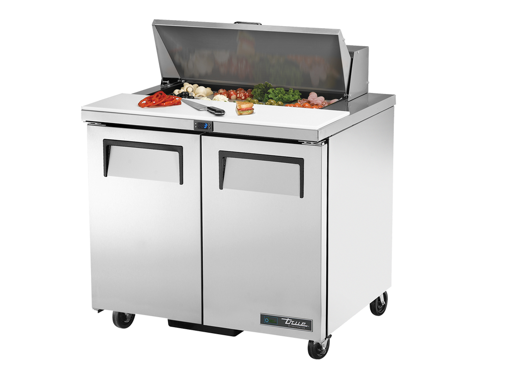 True Refrigeration TSSU-36-08-HC Prep Table Refrigerators | 8x 1/6 Top Pans | 2 Solid Swing Doors | 240 Litres
