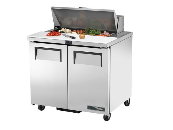 True Refrigeration TSSU-36-08-HC Prep Table Refrigerators | 8x 1/6 Top Pans | 2 Solid Swing Doors | 240 Litres