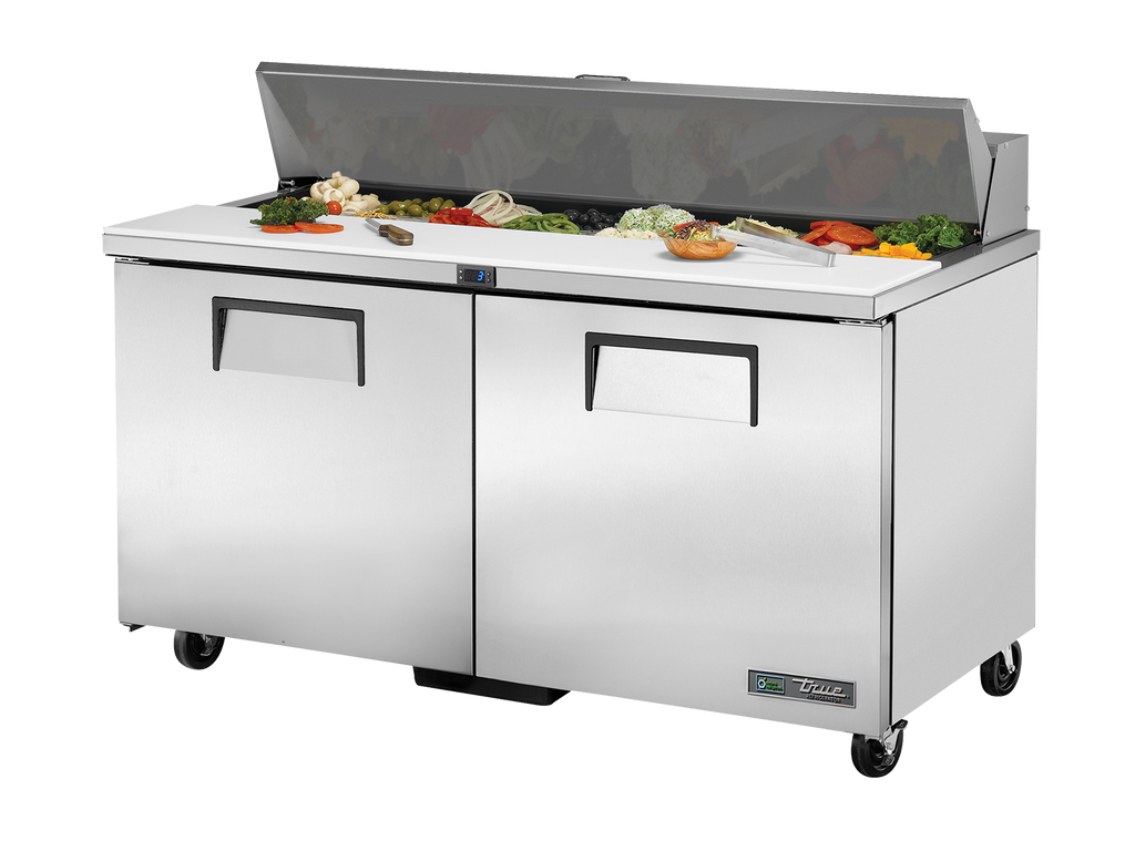 True Refrigeration TSSU-60-16-HC Prep Table Refrigerators | 16x 1/6 Top Pans | 2 Solid Swing Doors | 439 Litres