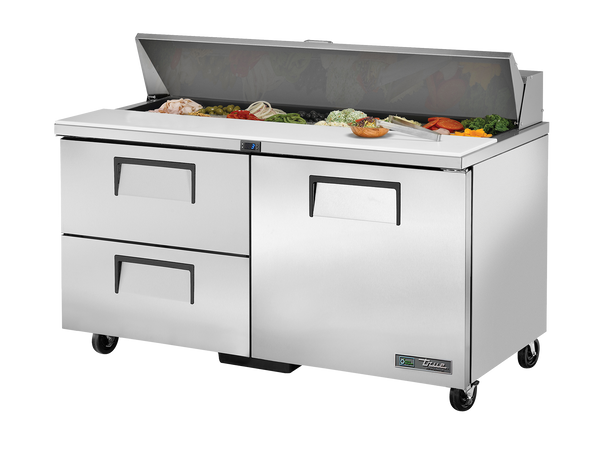 True Refrigeration TSSU-60-16D-2-HC Prep Table Refrigerators | 16x 1/6 Top Pans | 2 Drawers + 1 Solid Swing Door | 439 Litres