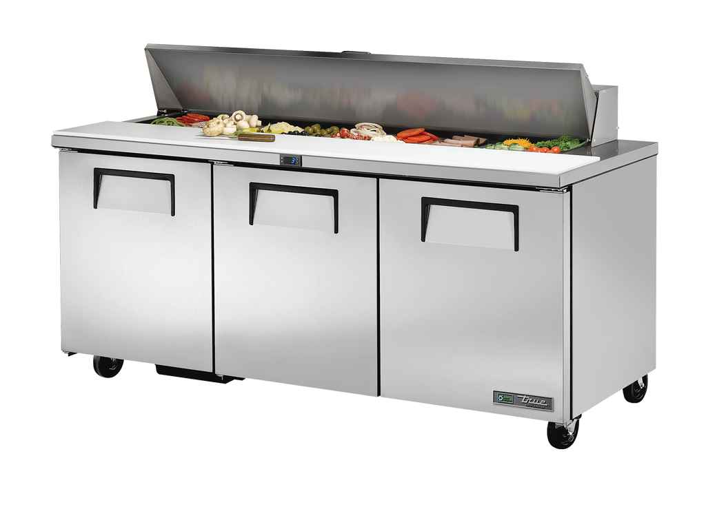 True Refrigeration TSSU-72-18-HC Prep Table Refrigerators | 18x 1/6 Top Pans | 3 Solid Swing Doors | 538 Litres