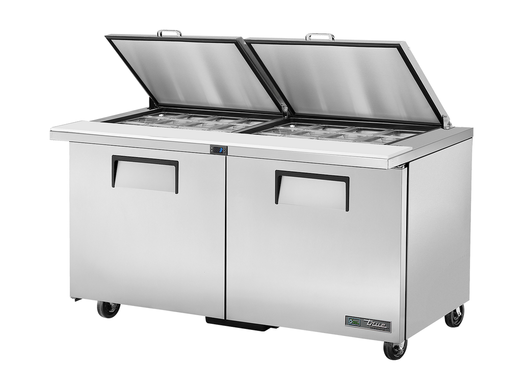 True Refrigeration TSSU-60-16-ST-HC FLID Prep Table Refrigerators | 16x 1/6 Top Pans | 2 Solid Swing Door | Removable lids | 439 Litres