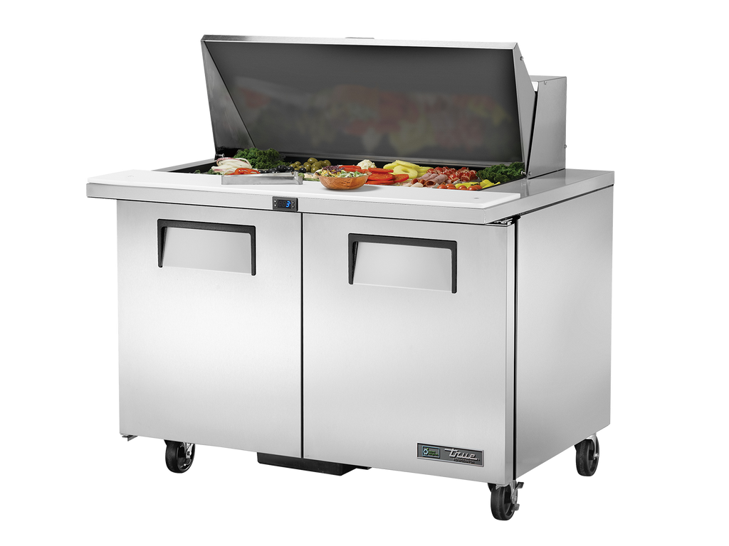 True Refrigeration TSSU-48-18M-B-HC Prep Table Refrigerators | 18x 1/6 Top Pans | 2 Solid Swing Door | Mega Tops | 340 Litres