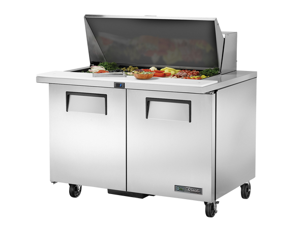 True Refrigeration TSSU-48-18M-B-HC Prep Table Refrigerators | 18x 1/6 Top Pans | 2 Solid Swing Door | Mega Tops | 340 Litres
