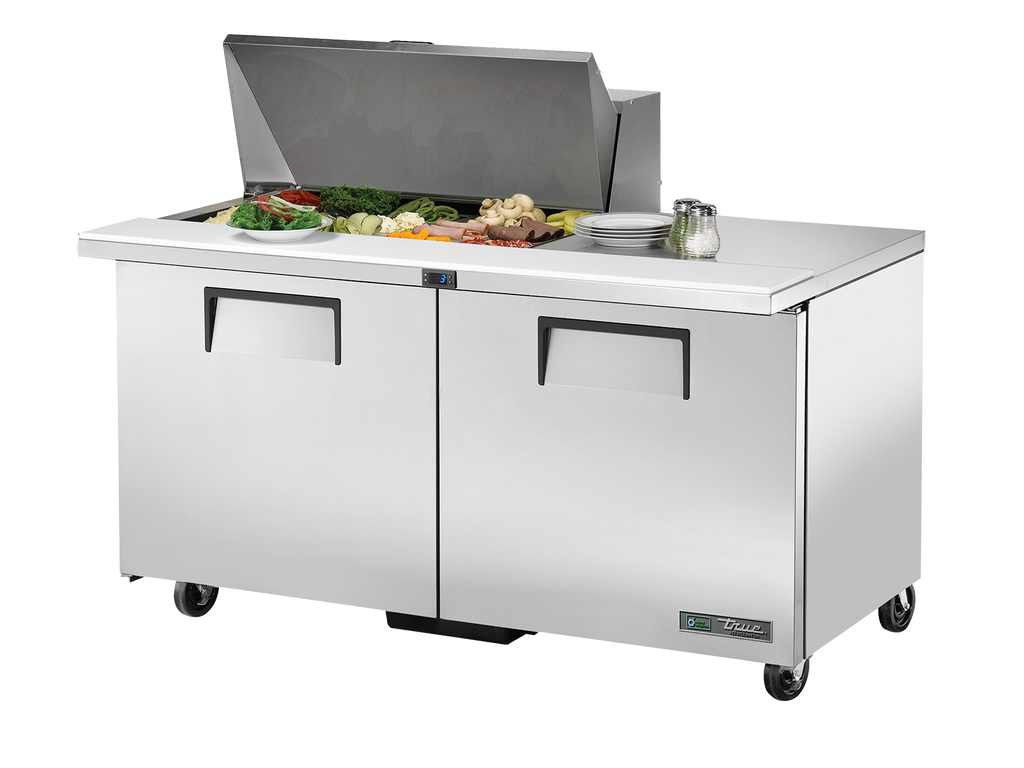 True Refrigeration TSSU-60-15M-B-HC Prep Table Refrigerators | 15x 1/6 Top Pans | 2 Solid Swing Door | Mega Tops | 439 Litres