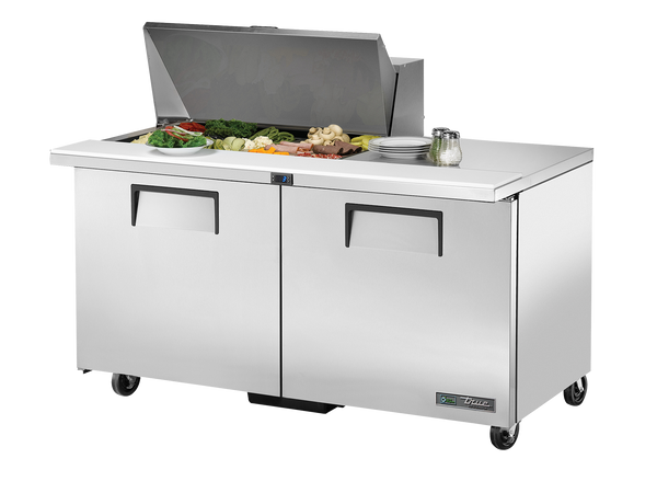 True Refrigeration TSSU-60-15M-B-HC Prep Table Refrigerators | 15x 1/6 Top Pans | 2 Solid Swing Door | Mega Tops | 439 Litres