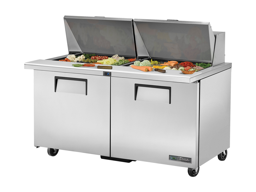 True Refrigeration TSSU-60-24M-B-ST-HC Prep Table Refrigerators | 24x 1/6 Top Pans | 2 Solid Swing Door | Mega Tops | 439 Litres