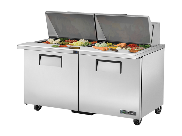 True Refrigeration TSSU-60-24M-B-ST-HC Prep Table Refrigerators | 24x 1/6 Top Pans | 2 Solid Swing Door | Mega Tops | 439 Litres