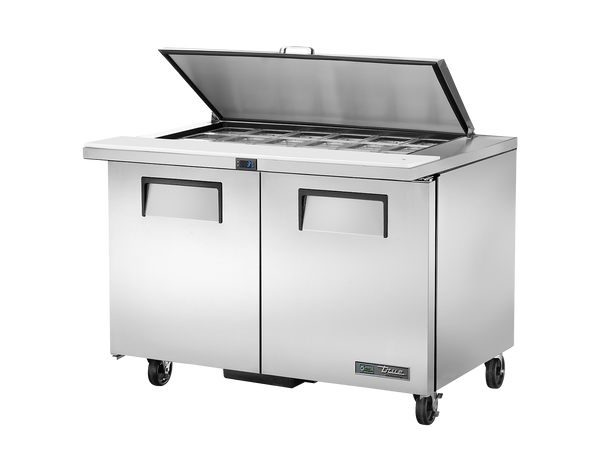 True Refrigeration TSSU-48-12M-B-HC FLID Prep Table Refrigerators | 12x 1/6 Top Pans | 2 Solid Swing Door | Removable lids | 340 Litres