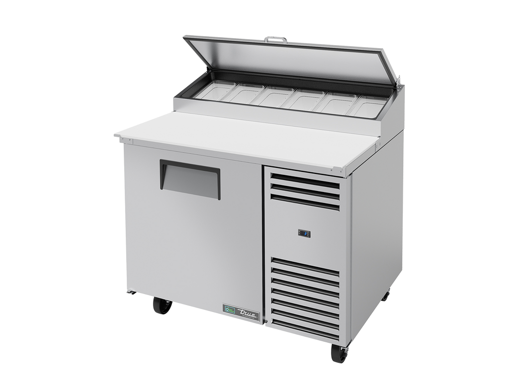 True Refrigeration TPP-AT-44-HC Pizza Prep Table Refrigerator | 6x 1/3 Top Pans | 1 Solid Swing Door | 323 Litres