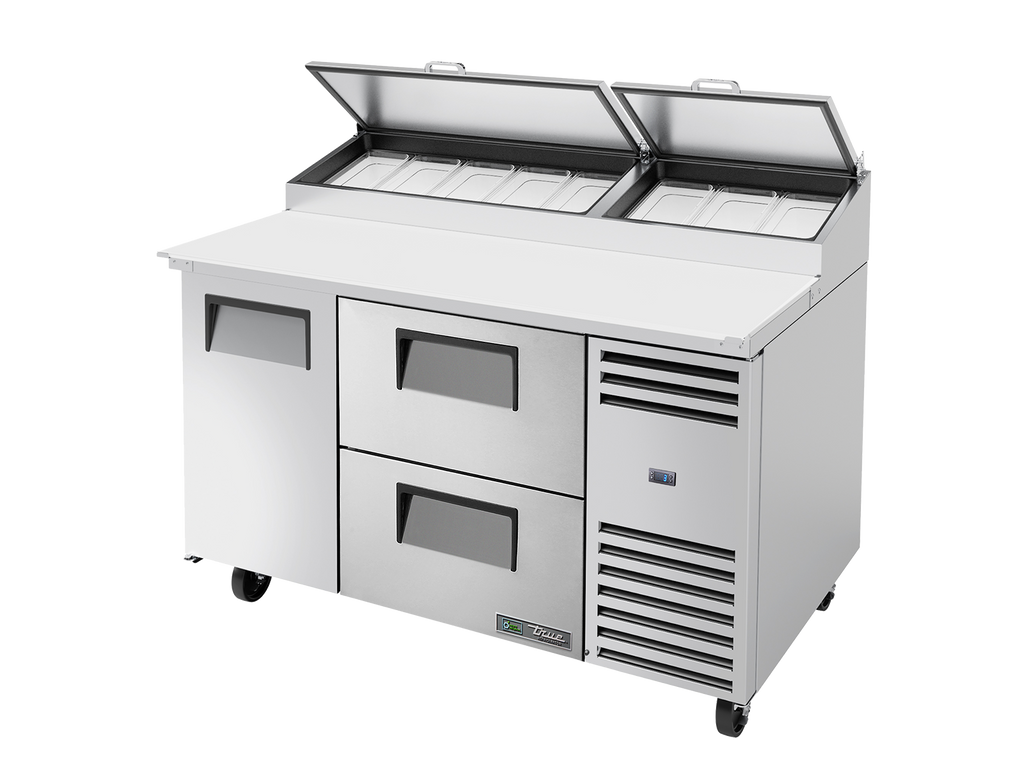 True Refrigeration TPP-AT-60D-2-HC Pizza Prep Table Refrigerator | 8x 1/3 Top Pans | 2 Drawers + 1 Solid Swing Door | 451 Litres