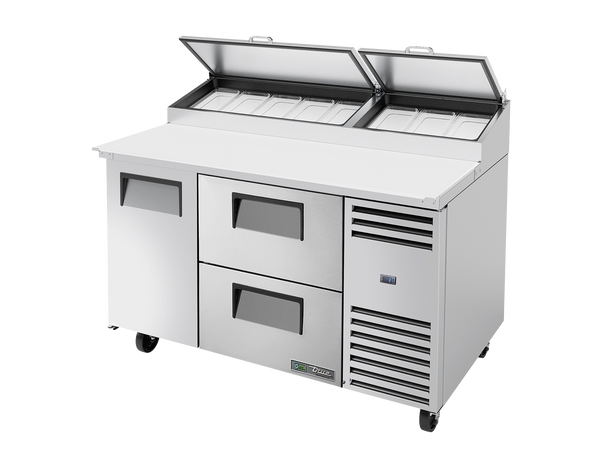 True Refrigeration TPP-AT-60D-2-HC Pizza Prep Table Refrigerator | 8x 1/3 Top Pans | 2 Drawers + 1 Solid Swing Door | 451 Litres