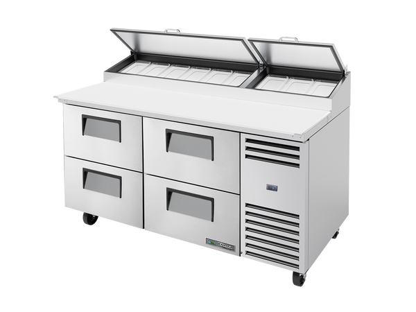 True Refrigeration TPP-AT-67D-4-HC Pizza Prep Table Refrigerator | 9x 1/3 Top Pans | 4 Drawers | 583 Litres