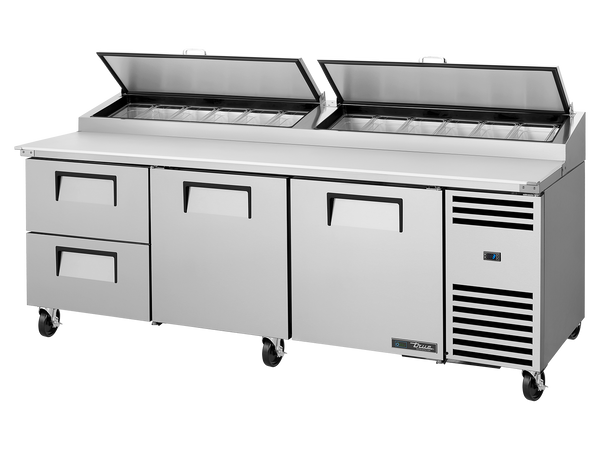 True Refrigeration TPP-AT2-93D-2-HC Pizza Prep Table Refrigerator | 12x 1/3 Top Pans | 2 Drawers + 2 Solid Swing Doors | 875 Litres