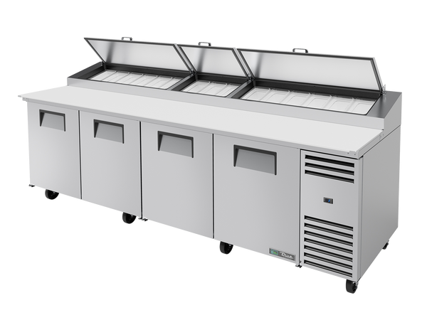True Refrigeration TPP-AT-119-HC Pizza Prep Table Refrigerator | 15x 1/3 Top Pans | 4 Solid Swing Doors | 1124 Litres