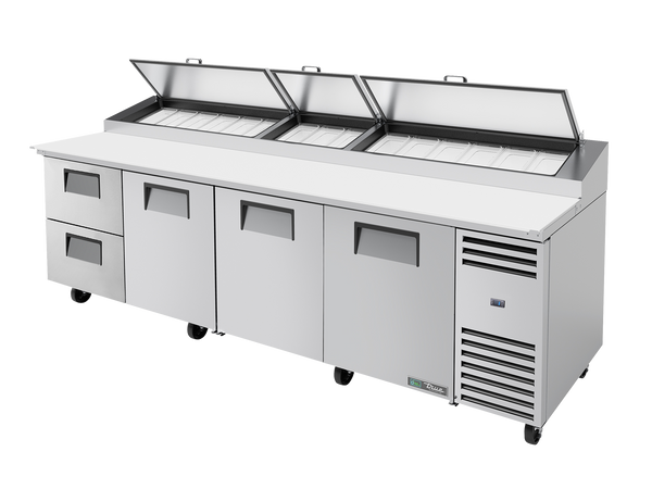 True Refrigeration TPP-AT-119D-2-HC Pizza Prep Table Refrigerator | 15x 1/3 Top Pans | 2 Drawers + 3 Solid Swing Doors | 1124 Litres
