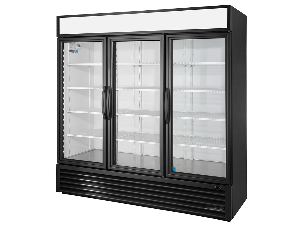 True Refrigeration GDM-72-HC~TSL01 Upright Retail Merchandiser Refrigerator | 3 Full Glass Swing Door | 1359 Litres | Black