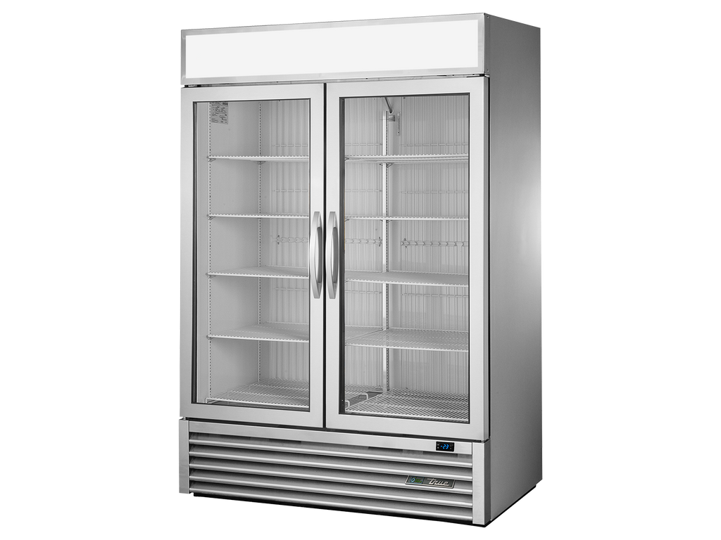 True Refrigeration GDM-49F-HC~FGD01 Upright Retail Merchandiser Freezers | 2 Full Glass Swing Door | 914 Litres | Stainless Steel