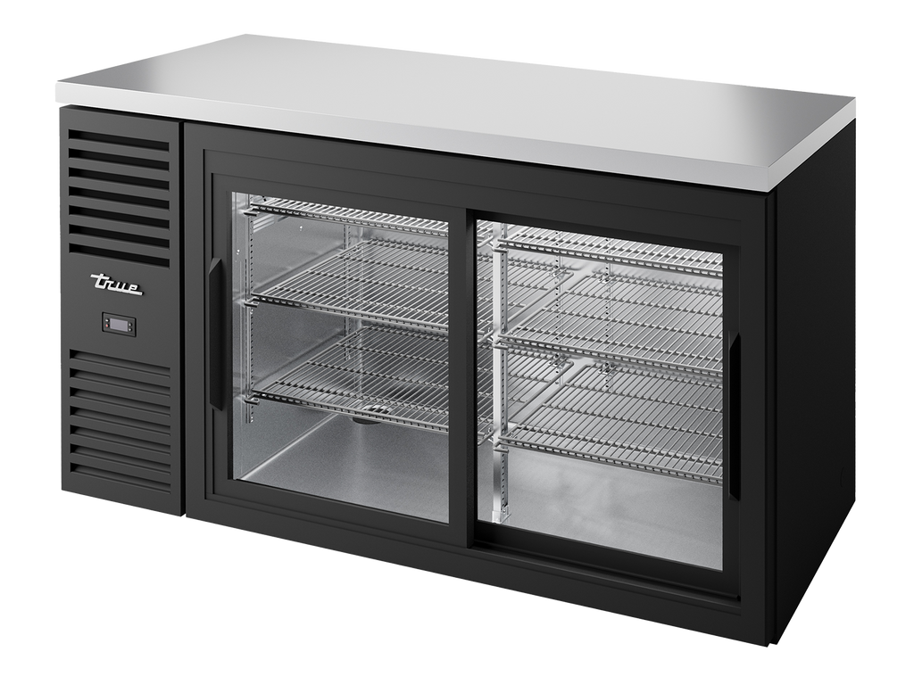 True Refrigeration TBR60-RISZ1-L-B-11-2 Bar Refrigerator | 2 Glass Slide Doors | Black | 550 Litres