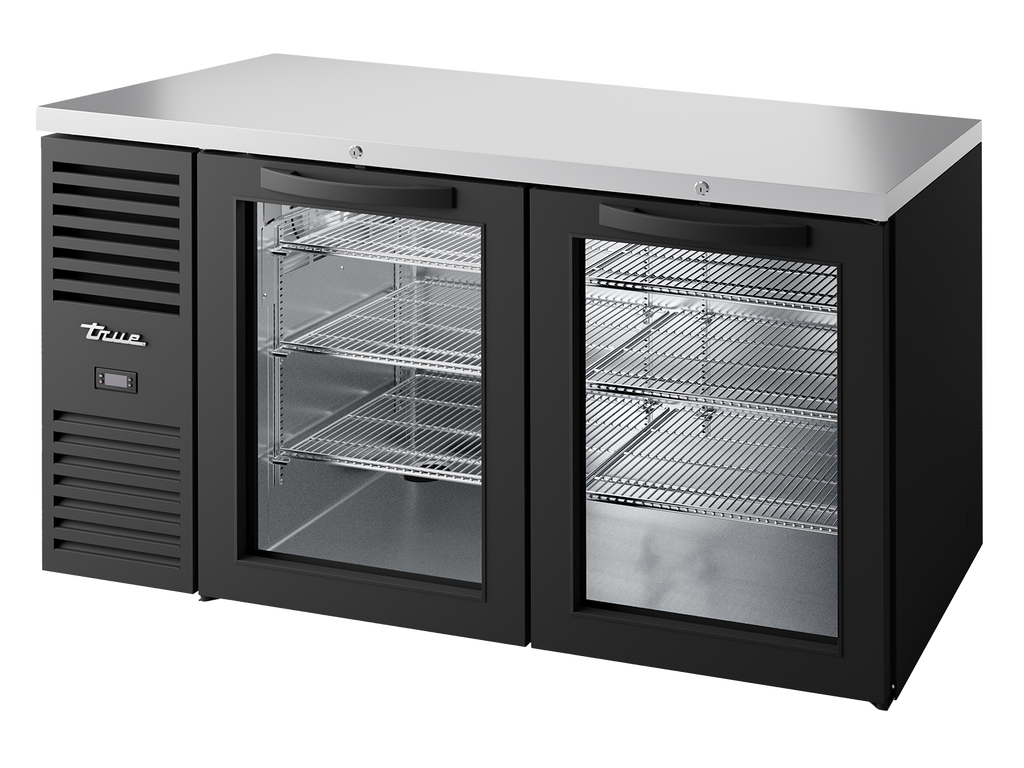 True Refrigeration TBR60-RISZ1-L-B-GG-2 Bar Refrigerator | 2 Glass Swing Doors | Black | 550 Litres