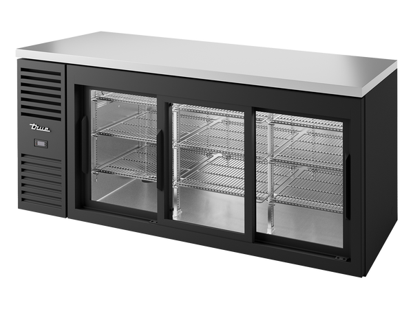 True Refrigeration TBR72-RISZ1-L-B-111-2 Bar Refrigerator | 3 Glass Slide Doors | Black | 660 Litres