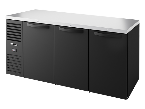 True Refrigeration TBR72-RISZ1-L-B-SSS-2 Bar Refrigerator | 3 Solid Swing Doors | Black | 660 Litres