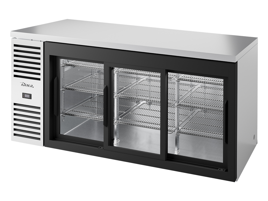 True Refrigeration TBR72-RISZ1-L-S-111-2 Bar Refrigerator | 3 Glass Slide Doors | Stainless Steel | 660 Litres